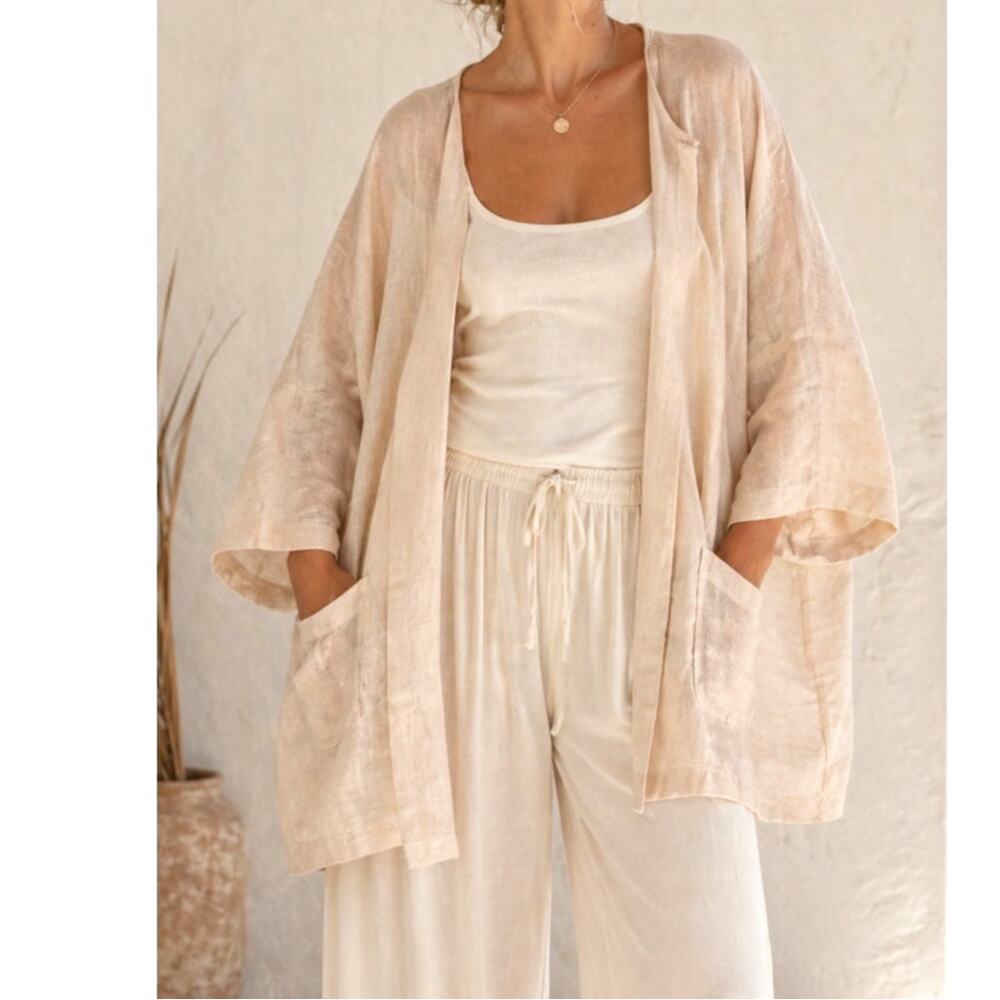Vikolino 100% European Linen Oversized Jacket OS Pale Pink Lagenlook Pockets